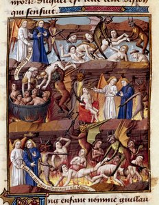Ein Kind namens Guillaume beobachtet die Qualen der Verdammten in der Hölle von Unknown artist
