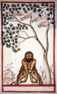 Ein Fakir. Seite aus dem Manuskript (ms.8300) „Geschichte der Mogul“ (Moghul oder Moghol) von Stefano Nivibus Cardeira. 18. Jahrhundert. Biblioteca Marciana, Venedig