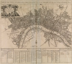 Plan der Stadt London, Westminster, Borough of Southwark und der Fluss Themse