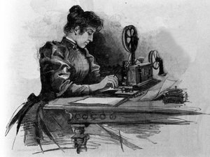 Ein Telegraphenoperator, erfunden vom amerikanischen Erfinder Samuel Finley Breese Morse (1791-1872). Gravur aus dem 19. Jahrhundert von Unknown artist