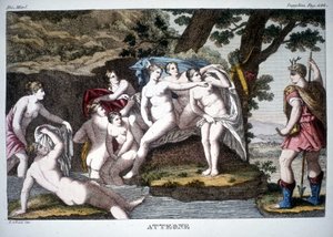 Acteon wird in einen Hirsch verwandelt - in Dizionario mitologico