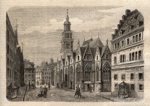 Aegidienkirche (Hannover) Deutschland - Hannover die Aegidienkirche, zerstört im Zweiten Weltkrieg - Hannover - Die Aegidienkirche - Gravur in „Illustres Volkswörterbuch“ - 1864 - von Joseph Decembre und Edmond Allonier von Unknown artist