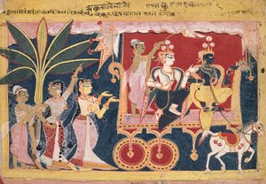 Akrura fährt Krishna und Balarama nach Mathura (Isarda Bhagavata Purana)