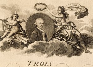Allegorie von Franz Joseph Haydn (1732-1809) auf der Titelseite der Partitur für Drei Quartette, Opus 75, Buch I