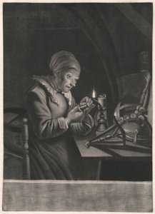 Eine alte Frau repariert ihr Spinnrad von Unknown artist