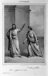 Antigone Akt IV, Szene 5. Italienische Tragödie von Vittorio Alfieri, geschrieben 1783 nach der griechischen Mythologie. Gravur des 18. Jahrhunderts von Unknown artist