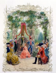 Aristokratische Zeremonie in einem Garten (das Schloss von Versailles?) in „Eine vornehme Frau im vergangenen Jahrhundert“ 1778 von Unknown artist