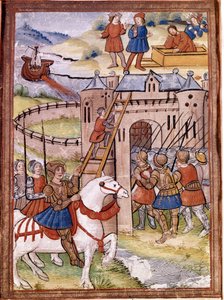 Angriff auf eine Burg. Episode des Hundertjährigen Krieges. Manuskript aus dem 16. Jahrhundert. Victoria and Albert Library, London. von Unknown artist