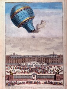 Ballonfahrt: Experiment der Brüder Montgolfier vor dem Schloss von Versailles im September 1783