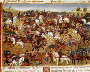 Kampfszene Miniatur aus „Buch der Fakten von Alexander dem Großen“ von Quintus Curtius Rufus (1. Jahrhundert)