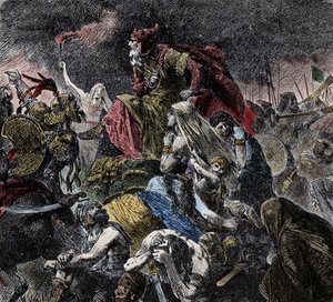 Schlacht auf den Katalaunischen Feldern, wo die Römer, die Franken und die Westgoten die Hunnen von Attila und die Ostgoten in der Nähe von Troyes, Aube, vereinten - Barbarische Invasionen - (Schlacht auf den Katalaunischen Feldern oder Schlacht von Chalon