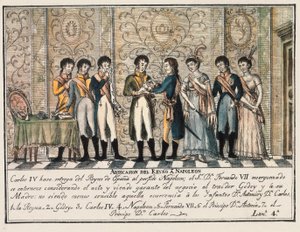 Bayonnes Interview 1808 nach dem Aufstand von Aranjuez, der zur Abdankung von König Karl IV. von Spanien führte und den Thron an Napoleon I. übergab, bevor sein Sohn Ferdinand VII. (Fernando VII) ihn übernahm
