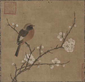 Vogel auf einem blühenden Zweig von Unknown artist