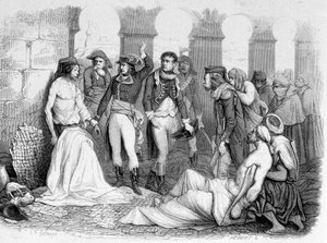 Kampagne (Expedition) von Ägypten (1798-1801): General Bonaparte besucht das Pestkrankenhaus in Jaffa, Ägypten. Gravur 19. Jahrhundert