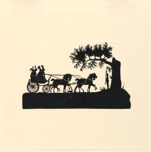 Kutsche und Pferde im Schattenriss von Unknown artist