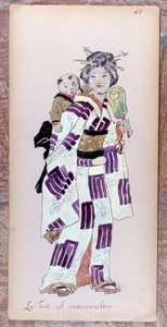 Kostüm der Zia con il Marmocchio (Kind) für die Uraufführung von Madame Butterfly von Giacomo Puccini, 1904. Sammlung des Museo della Scala in Mailand