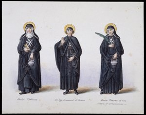 Kostüme: 1. Santa Ubaldesca, 2. St. Ugo Kommandant von Genua, 3. Santa Toscana des Lebens. 19. Jahrhundert von Unknown artist