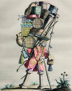 Kostüme von Paris im Laufe der Jahrhunderte - Gravur Nr. 81 mit dem Titel Bewundere die Kraft - Karikatur von Apothekern gegen Armand Nompar II de Caumont (1679-1761), Herzog von La Force, beschuldigt des Monopols im Jahr 1721