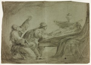 Paar in antiker Kleidung, trauert um toten Sohn von Unknown artist