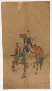 Daoistischer Unsterblicher auf einem Qilin und zwei Begleitern von Unknown artist