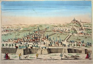 Detailansicht der Stadt Lyon an den Ufern der Rhone und der Saone. Gravur des 17. Jahrhunderts Paris B.N. von Unknown artist