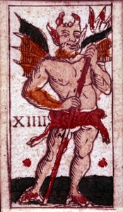 Teufel auf einer Spielkarte dargestellt. 18. Jahrhundert. von Unknown artist
