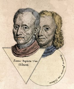 Doppelporträt des belgischen Chemikers Jean Baptiste von Helmont (Jan Baptist van Helmont) (1577-1644) und François Mercure van Helmont (1614-1699). Gravur von Unknown artist