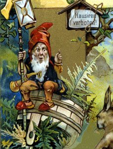 Zwerg oder Farfadet mit Laterne. Chromolithographie aus dem 19. Jahrhundert von Unknown artist
