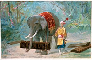 Elefant und Cornac, Werbung „Suchard“, ca. 1895