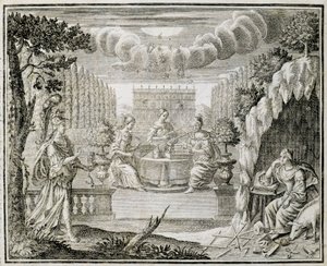 Gravur, die Frauen zeigt, die an einem Webstuhl arbeiten. Frühes 18. Jahrhundert von Unknown artist