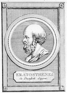 Eratosthenes (275 v. Chr. - 195 v. Chr.), Mathematiker, Astronom, Geograph und Dichter. Porträt aus der „Galleria degli antichi greci e romani“, Bd. II. Poschiavo 1784