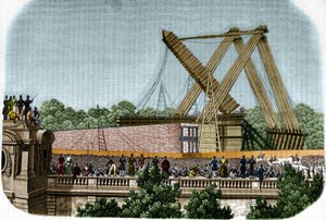 Errichtung des Obelisken von Luxor auf der Place de la Concorde. Paris, 25. Oktober 1836