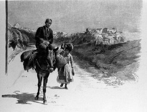 Familie auf der Straße nach Calatafimi, Sizilien Gravur aus dem 19. Jahrhundert