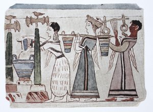 Mode, Ägäisch-phönizische Kultur, 2000-500 v. Chr. Frauen mit Wassereimern hinter einem Harfenspieler