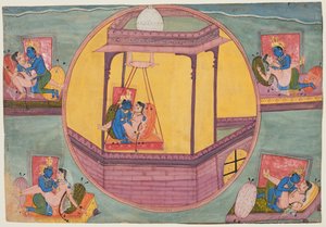 Fünf Posen von Krishna beim Liebesspiel, aus einer Bikaner Bhagavata Purana