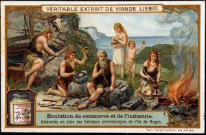 Feuersteinwerkzeuge der prähistorischen Bewohner der Insel Rügen - Liebig Werbeetikett