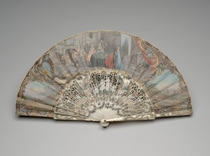 Faltfächer mit einer Szene von Kartenspielern in einem modischen Interieur