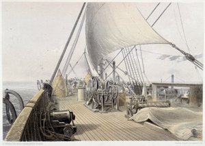 Vorderdeck freigeräumt für den letzten Versuch des Greifens, 11. August 1858 - in „Das Atlantikkabel“ von W. H. Russel, ca. 1860
