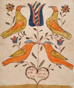Vier Vögel, Tulpe und Herz