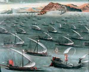 Französische Flotte vor der Stadt Genua von Unknown artist