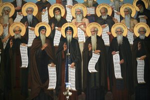 Fresko in der Kirche des Koutloumousiou-Klosters, Berg Athos, Griechenland, 2006