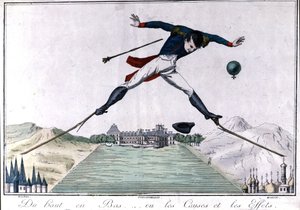 Von oben nach unten... oder Ursachen und Wirkungen. Karikatur über die Abdankung Napoleons I. in Fontainebleau nach dem Spanischen Krieg und dem Rückzug aus Russland. 1814. Mailand