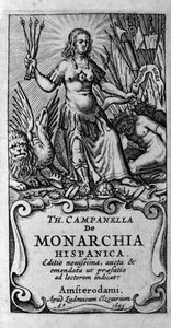 Frontispiz von „De monarchia hispanica“ (Die Monarchie Spaniens) von dem italienischen Philosophen Tommaso Campanella (1568-1639). 1683