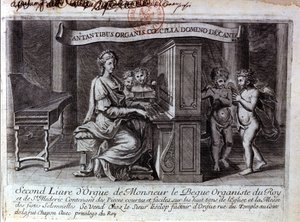 Frontispiz des zweiten Orgelbuchs von Herrn Nicolas Lebègue. Französischer Komponist 1631 bis 1702. Organist im Dienst von Ludwig XIV. Paris BNF von Unknown artist