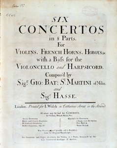 Frontispiz der Partitur von Sechs Konzerten in 8 Teilen von G. B. Sammartini und J. A. Hasse