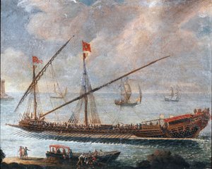 Galeere verlässt den Hafen von Genua
