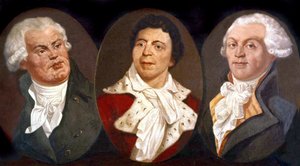 Georges Jacques Danton, Jean Paul Marat und Maximilien de Robespierre, drei Hauptfiguren der Französischen Revolution