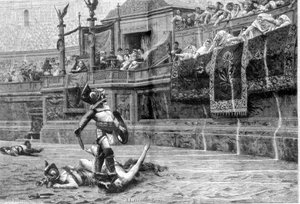 Gladiatorenkampf in römischer Zeit nach dem Gemälde von J. L. Gérôme