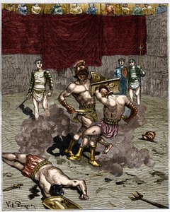 Gladiatorenkampf. Gravur des 19. Jahrhunderts
