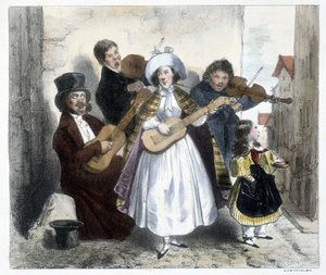 Gruppe von Straßenmusikern, Ende des 19. Jahrhunderts